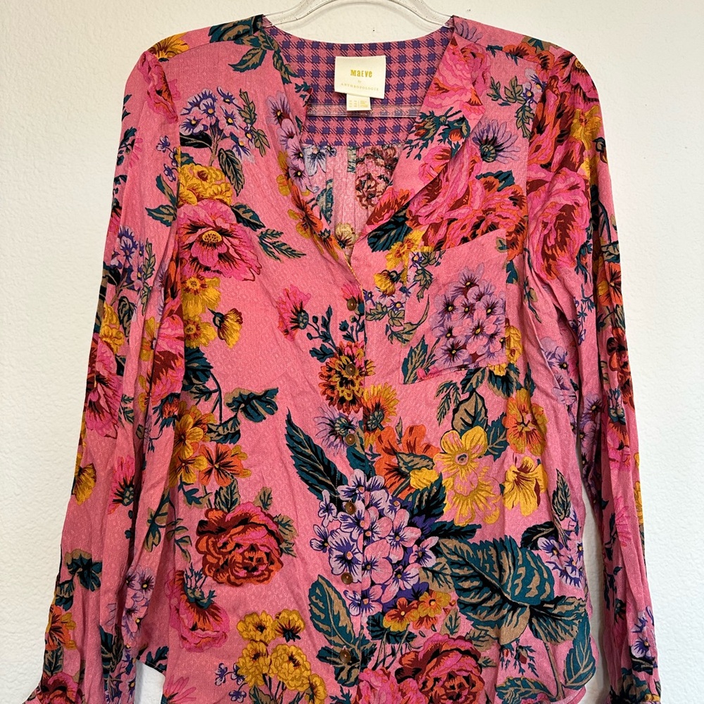 Anthropologie Maeve Pink Floral Button-up